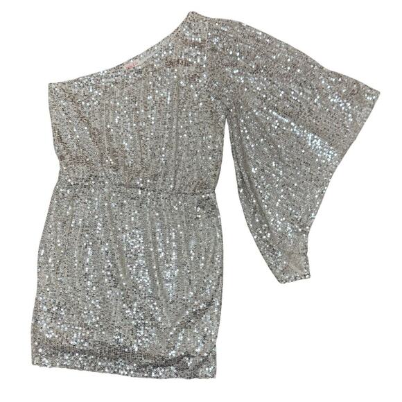 Hailey & Co Silver Sequin One-Shoulder Cocktail Dress | Small - Picture 4 of 7